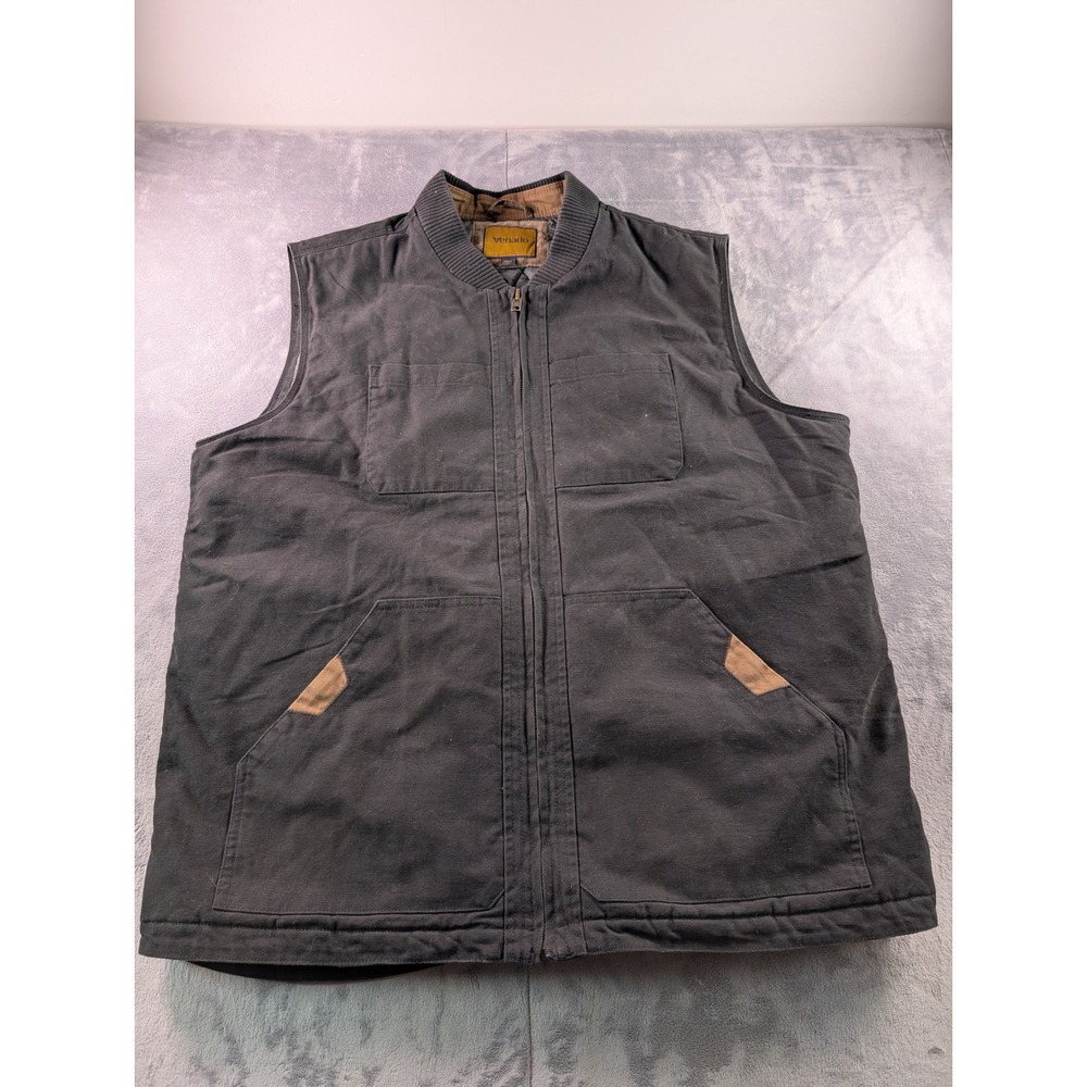 Venado Mens 2XLT Black Cotton Canvas Quilted Lined Full Zip Concealed Carry Vest